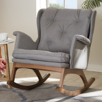 Baxton Studio BBT5309-Grey-RC Maggie Mid-Century Modern Grey Fabric Upholstered Walnut-Finished Rocking Chair